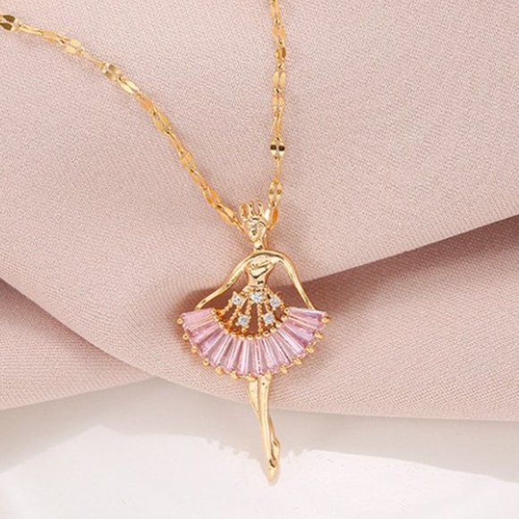 Ballerina Dancer Pendant Necklace ‎ Pink  & Gold Dance Recital Gift  - Ballet - Picture 4 of 5